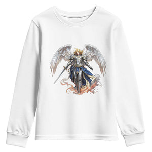 Archangel Saint Michael Warrior Youth Sweatshirt Catholic Protection Gift TS12 White Print Your Wear