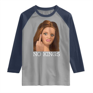 No Kings Raglan Shirt Funny Disgusted Doll Face Meme TS12 Sport Gray Navy Print Your Wear