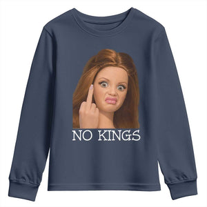 No Kings Youth Sweatshirt Funny Disgusted Doll Face Meme TS12 Navy Print Your Wear