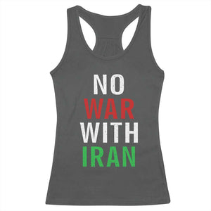 No War With Iran Racerback Tank Top Anti War Political Protest Statement TS12 Dark Heather Print Your Wear