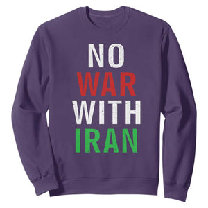 No War With Iran Sweatshirt Anti War Political Protest Statement TS12 Purple Print Your Wear