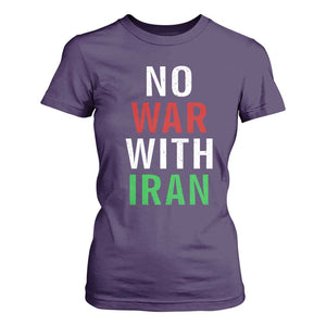 No War With Iran T Shirt For Women Anti War Political Protest Statement TS12 Purple Print Your Wear
