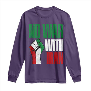 No War With Iran Long Sleeve Shirt Peace Activist Gift TS12 Purple Print Your Wear