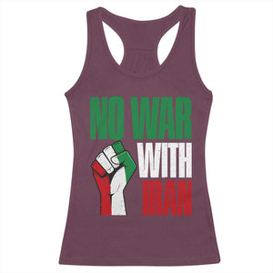 No War With Iran Racerback Tank Top Peace Activist Gift TS12 Maroon Print Your Wear
