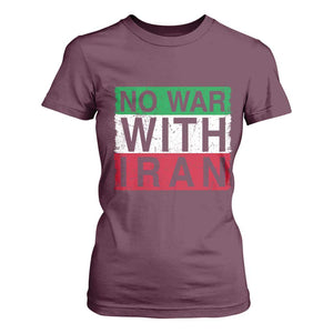 No War With Iran T Shirt For Women Solidarity With Iranian People Peace TS12 Maroon Print Your Wear