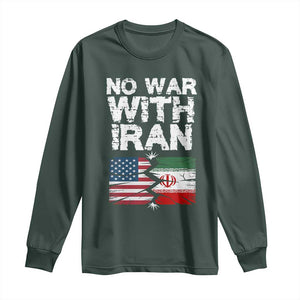 No War With Iran Long Sleeve Shirt Support Iranian People Peace TS12 Dark Forest Green Print Your Wear