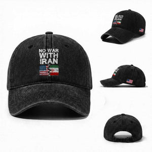 No War With Iran Washed Cotton Baseball Cap Support Iranian People Peace TS12 Washed Cap Universal Fit Black Print Your Wear