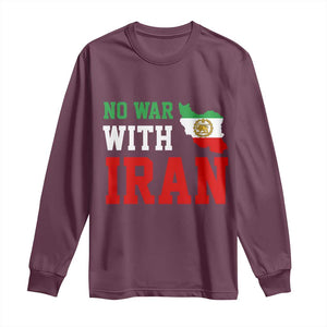No War With Iran Long Sleeve Shirt Iran Freedom Protest TS12 Maroon Print Your Wear