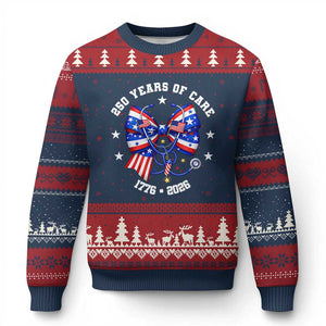 Nurse 250 Years Of Care Ugly Christmas Sweater Patriotic American Nurse Gift TS12 Navy Red Print Your Wear