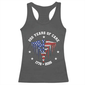 Patriotic Nurse 250 Years Of Care Racerback Tank Top Healthcare Worker Gift TS12 Dark Heather Print Your Wear
