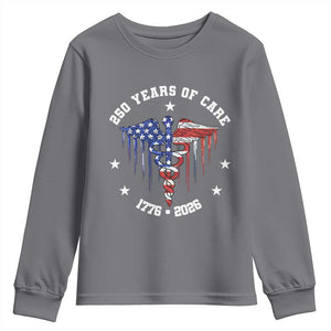 Patriotic Nurse 250 Years Of Care Youth Sweatshirt Healthcare Worker Gift TS12 Charcoal Print Your Wear