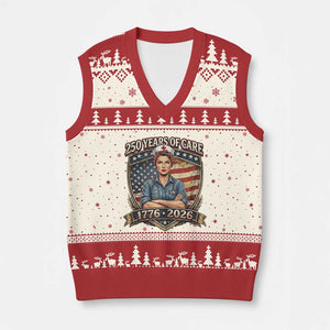 Patriotic Nurse Celebrating 250 Years Of Care Gift V-Neck Knit Sweater Vest TS12 Beige Red Print Your Wear