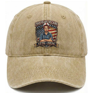 Patriotic Nurse Celebrating 250 Years Of Care Gift Washed Cotton Baseball Cap TS12 Washed Cap Universal Fit Khaki Print Your Wear