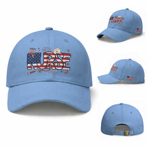 USA 250 Proud American Nurse Baseball Cap Patriotic Healthcare Hero TS12 Baseball Cap Universal Fit Light Blue Print Your Wear