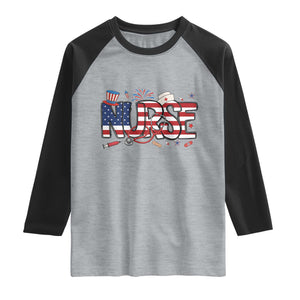 USA 250 Proud American Nurse Raglan Shirt Patriotic Healthcare Hero TS12 Heather Gray Black Print Your Wear