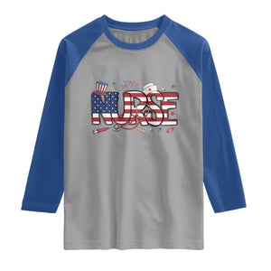 USA 250 Proud American Nurse Raglan Shirt Patriotic Healthcare Hero TS12 Sport Gray Royal Print Your Wear