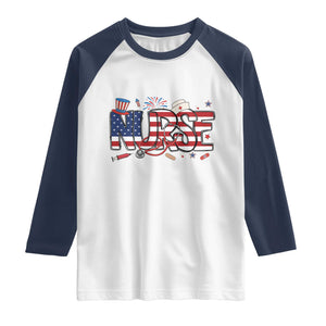 USA 250 Proud American Nurse Raglan Shirt Patriotic Healthcare Hero TS12 White Navy Print Your Wear