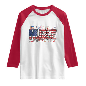 USA 250 Proud American Nurse Raglan Shirt Patriotic Healthcare Hero TS12 White Red Print Your Wear
