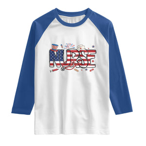 USA 250 Proud American Nurse Raglan Shirt Patriotic Healthcare Hero TS12 White Royal Print Your Wear