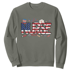 USA 250 Proud American Nurse Sweatshirt Patriotic Healthcare Hero TS12 Military Green Print Your Wear