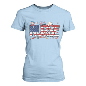 USA 250 Proud American Nurse T Shirt For Women Patriotic Healthcare Hero TS12 Light Blue Print Your Wear