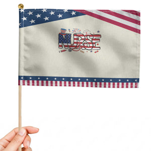 USA 250 Proud American Nurse Patriotic Handheld Flag Patriotic Healthcare Hero TS12 Modern 8.2" × 5.5" Beige Blue Print Your Wear