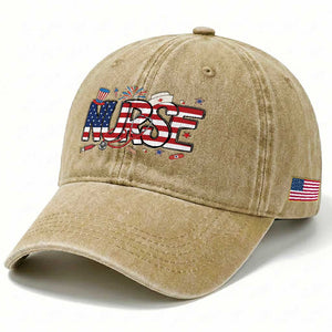USA 250 Proud American Nurse Washed Cotton Baseball Cap Patriotic Healthcare Hero TS12 Print Your Wear
