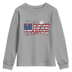 USA 250 Proud American Nurse Youth Sweatshirt Patriotic Healthcare Hero TS12 Sport Gray Print Your Wear