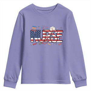 USA 250 Proud American Nurse Youth Sweatshirt Patriotic Healthcare Hero TS12 Violet Print Your Wear