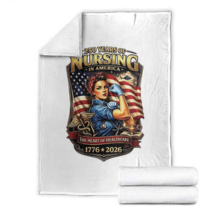 Patriotic Rosie Nurse Feminist Pride Throw Blanket 250 Years Of Nursing TS12 White Print Your Wear