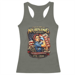 Patriotic Rosie Nurse Feminist Pride Racerback Tank Top 250 Years Of Nursing TS12 Military Green Print Your Wear