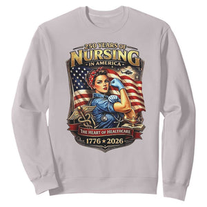 Patriotic Rosie Nurse Feminist Pride Sweatshirt 250 Years Of Nursing TS12 Ice Gray Print Your Wear
