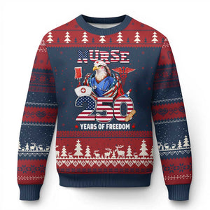 Bald Eagle Nurse 250 Years Of Freedom Ugly Christmas Sweater Patriotic American Nurse Gift TS12 Navy Red Print Your Wear
