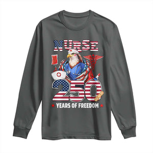 Bald Eagle Nurse 250 Years Of Freedom Long Sleeve Shirt Patriotic American Nurse Gift TS12 Dark Heather Print Your Wear