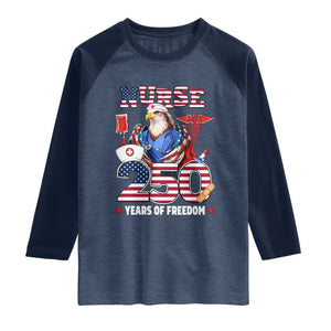 Bald Eagle Nurse 250 Years Of Freedom Raglan Shirt Patriotic American Nurse Gift TS12 Heather Denim Navy Print Your Wear
