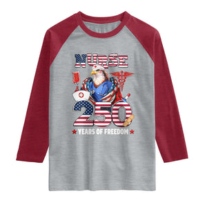 Bald Eagle Nurse 250 Years Of Freedom Raglan Shirt Patriotic American Nurse Gift TS12 Heather Gray Heather Red Print Your Wear