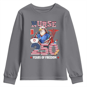 Bald Eagle Nurse 250 Years Of Freedom Youth Sweatshirt Patriotic American Nurse Gift TS12 Charcoal Print Your Wear