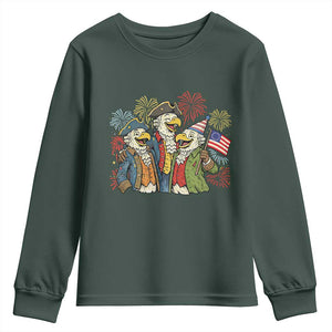 Funny Founding Fathers Eagle Youth Sweatshirt 250th Anniversary America Patriotic Gift TS12 Dark Forest Green Print Your Wear