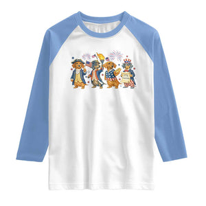 Patriotic Wiener Dog 250th Anniversary Raglan Shirt Dachshund Lover Gift TS12 White Carolina Blue Print Your Wear