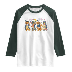 Patriotic Wiener Dog 250th Anniversary Raglan Shirt Dachshund Lover Gift TS12 White Dark Forest Green Print Your Wear