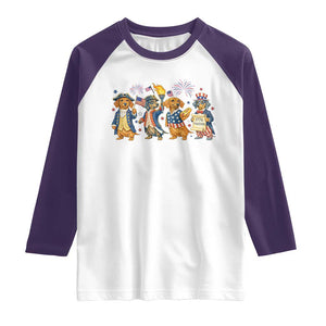 Patriotic Wiener Dog 250th Anniversary Raglan Shirt Dachshund Lover Gift TS12 White Purple Print Your Wear