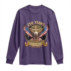 Faith And Freedom 250 Years Long Sleeve Shirt Patriotic Eagle Cross Gift TS12 Purple Print Your Wear