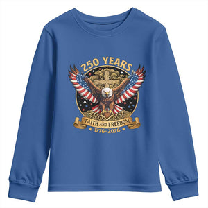 Faith And Freedom 250 Years Youth Sweatshirt Patriotic Eagle Cross Gift TS12 Royal Blue Print Your Wear