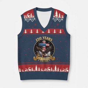 Christian Patriotic Eagle Cross V-Neck Knit Sweater Vest 250 Years Faith And Freedom USA Gift TS12 Navy Red Print Your Wear