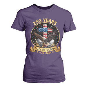 Christian Patriotic Eagle Cross T Shirt For Women 250 Years Faith And Freedom USA Gift TS12 Purple Print Your Wear