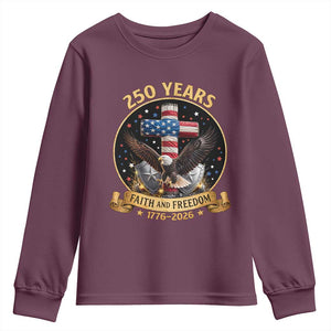 Christian Patriotic Eagle Cross Youth Sweatshirt 250 Years Faith And Freedom USA Gift TS12 Maroon Print Your Wear
