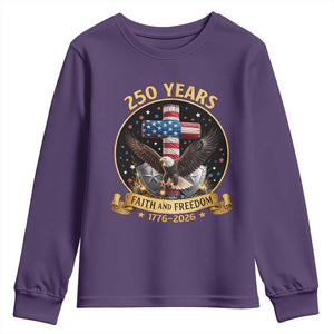 Christian Patriotic Eagle Cross Youth Sweatshirt 250 Years Faith And Freedom USA Gift TS12 Purple Print Your Wear