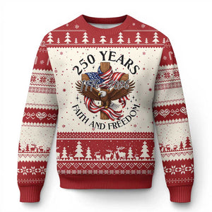 250 Years Faith And Freedom Ugly Christmas Sweater Patriotic Christian Eagle TS12 Beige Red Print Your Wear