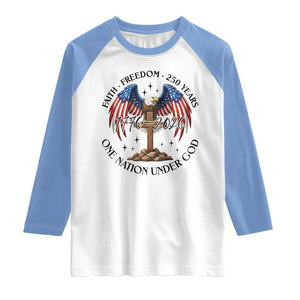 Patriotic Eagle Cross One Nation Under God Raglan Shirt 250th Anniversary TS12 White Carolina Blue Print Your Wear