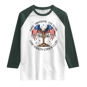 Patriotic Eagle Cross One Nation Under God Raglan Shirt 250th Anniversary TS12 White Dark Forest Green Print Your Wear